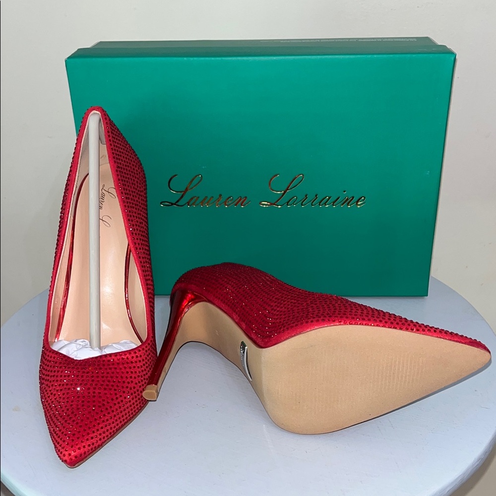 New in Box Lauren Lorraine Dori Glitter Red Heels - Picture 3 of 5